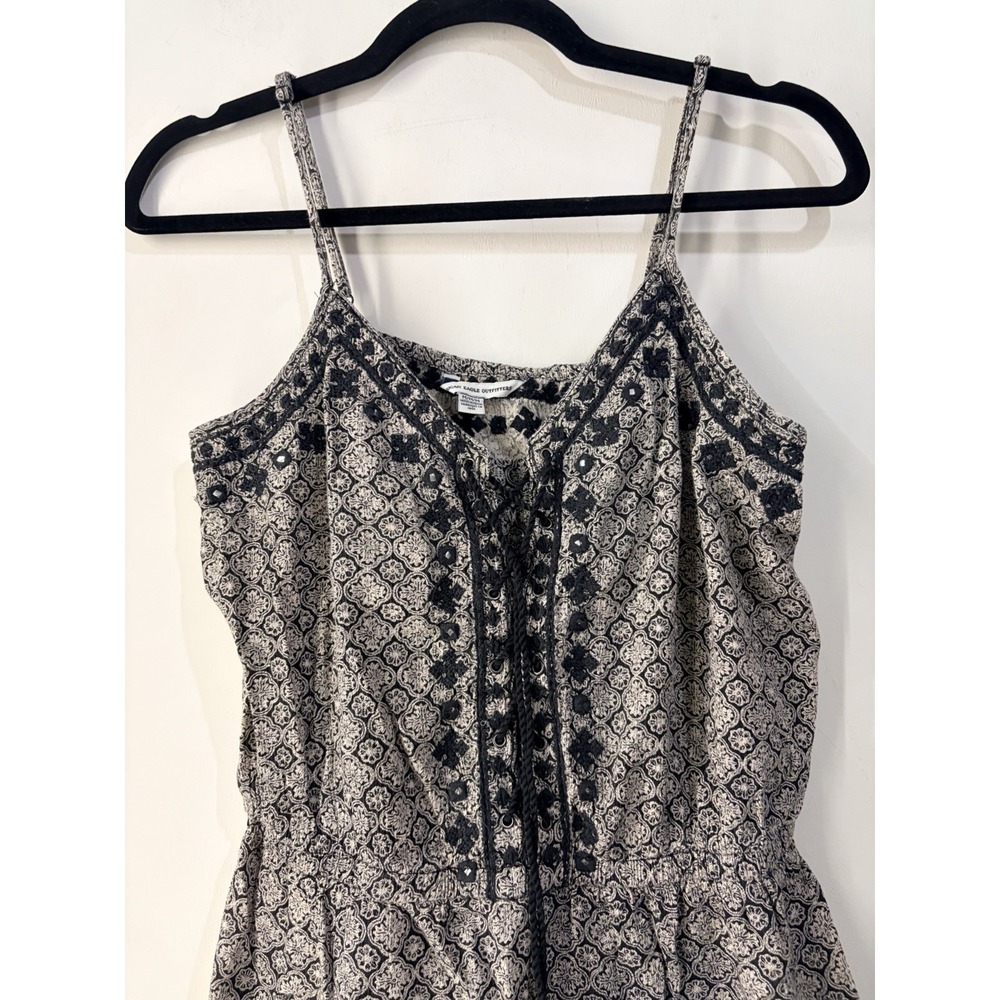 American Eagle Boho Romper Medium Tassel Lace Trim Printed Festival M - Picture 2 of 6